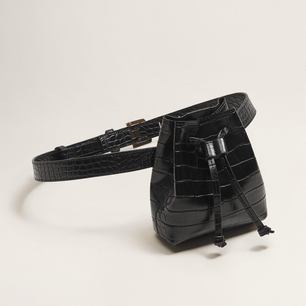 MANGO Women Black Croc Textured Fanny Pack